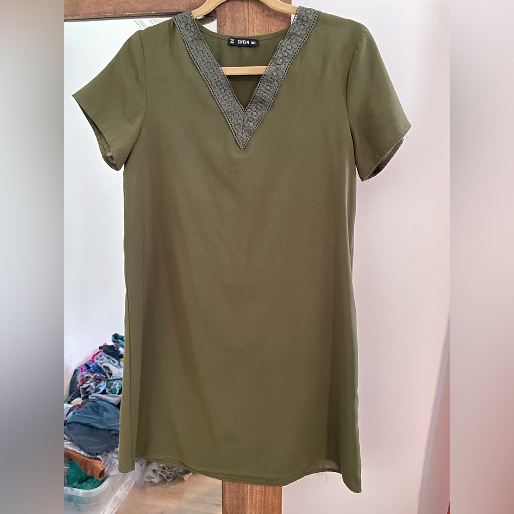 SHEIN Olive green dress with lace neckline